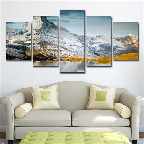 Buy 5 Pieces Snow Mountains Lake Wall Decor Art Wallaper Without Frame
