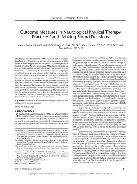 Pdf Outcome Measures In Neurological Physical Therapy Practice