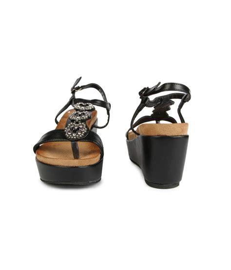 Kiss Kriss Black Faux Leather Wedges Thong Sandal Price In India Buy