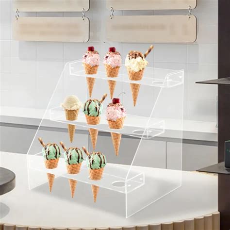 Holes Ice Cream Cone Holder Acrylic Display Rack Party Tray Transparent Stand Picclick