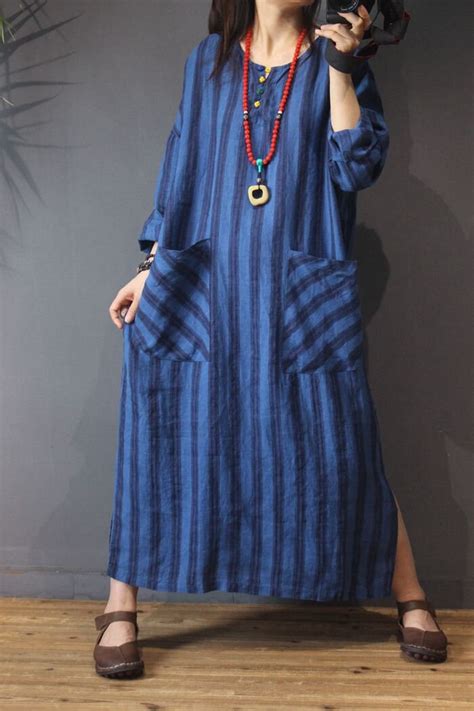 Blue Maxi Dress Linen Maxi Dress Cotton Dress Long Linen Etsy
