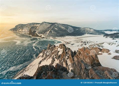 Aerial View Baikal Water Lake In Winter Season Stock Image Image Of