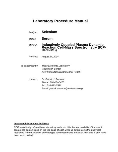 Pdf Laboratory Procedure Manual Laboratory Procedure Manual Analyte