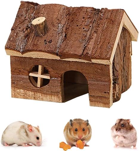 Hamster Wooden House With Chimney Small Pets Hideout For Dwarf Hamster