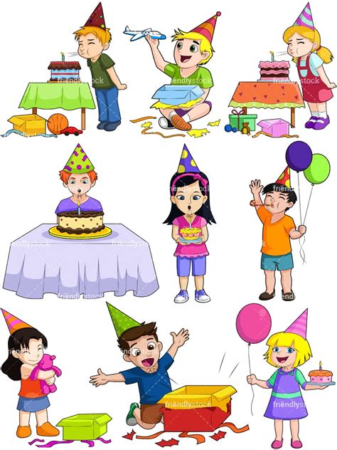 Kids Celebrating Birthdays Cartoon Vector Clipart Friendlystock