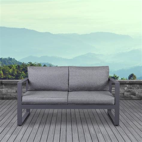 Real Flame Baltic Outdoor Loveseat With Gray Cushions And Aluminum