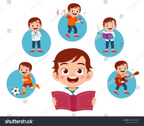 Happy Cute Kid Boy Dreaming About Stock Vector Royalty Free