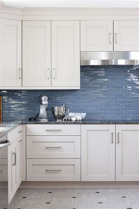 Blue Glass Kitchen Backsplash Tiles Transitional Kitchen