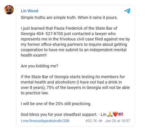 Georgia Bar Responds To Lin Woods Claims On Mental Health Exam