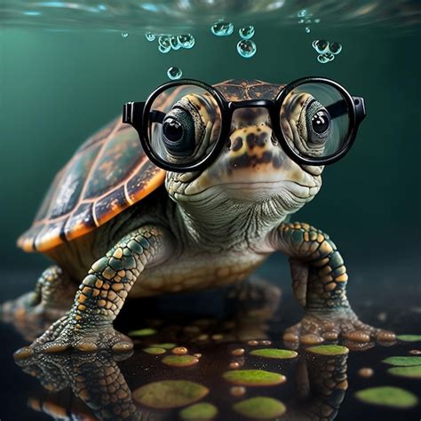 Premium Photo A Turtle With Glasses And A Turtle With Glasses On It