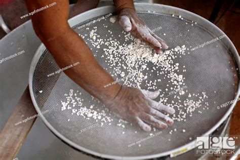 Preparing Maniok Flour Kalapalo Indios Mato Grosso Brazil South