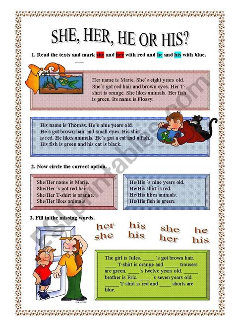 She Her He Or His Esl Worksheet By Cli