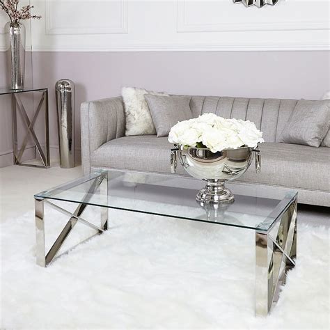 Zenn Contemporary Stainless Steel Clear Glass Lounge Coffee Table Picture Perfect Home