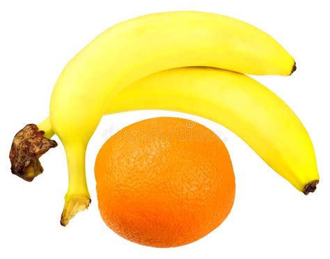 Two Bananas And Orange Stock Image Image Of Calorie 18381395