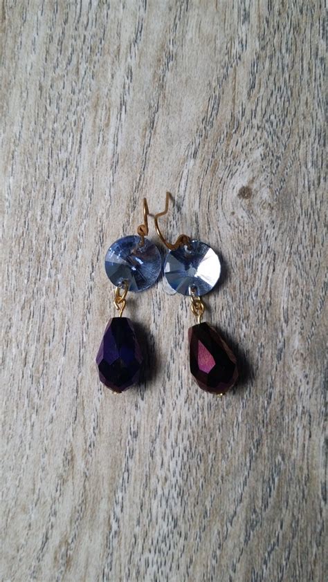 Chandelier Earrings Clear And Purple Beads Dangle Earrings Etsy