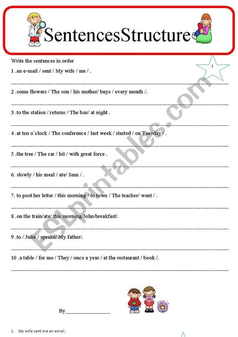 Simple Sentence Structure Worksheets