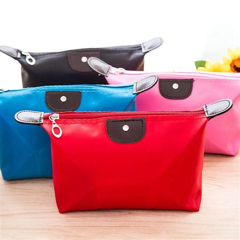 Buy Women Solid Color Nylon Fabric Zipper Cosmetic Bag