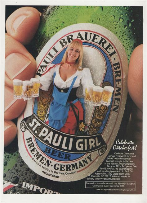 1988 Advertisement St Pauli Girl Beer Brauerei Bremen Label
