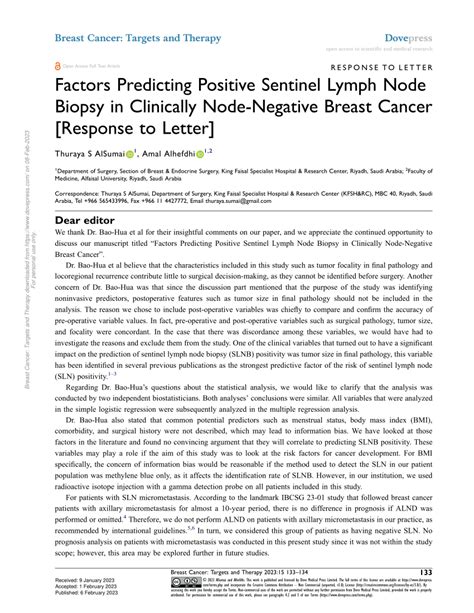 Pdf Factors Predicting Positive Sentinel Lymph Node Biopsy In