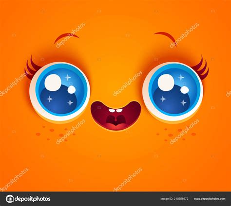 Vector Illustration Cute Orange Face Kawaii Face Blue Eyes Freckles