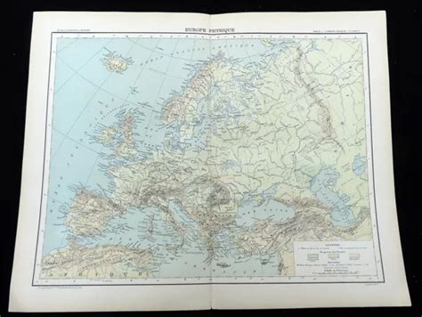 ANTICA MAPPA DELLA Geografia Fisica Europea Europa Carta Rilievo