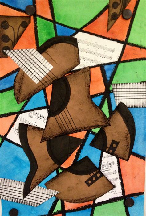 Abstract Art Guitar Or Music Instrument Mixed Media Lesson Modern Art