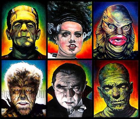 Prints X Monsters Classic Set Of Horror Dark Art Frankenstein Dracula Mummy