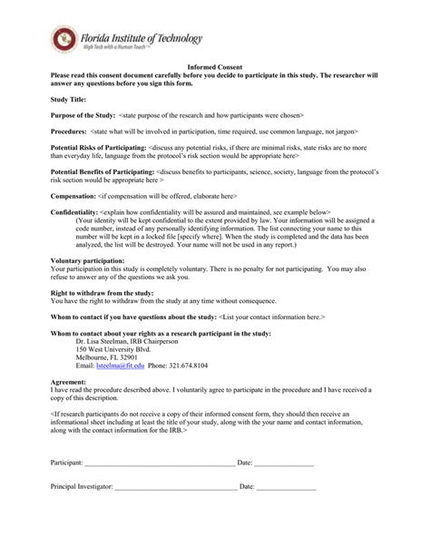 Ssurvivor Example Of Consent Form For Research Study