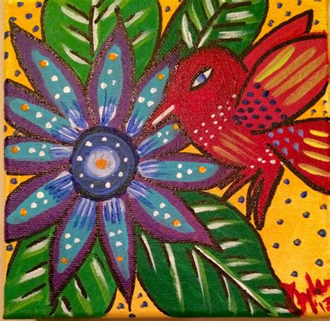 Red Hummingbird Print Colorful Mexican Style Art Of Painting