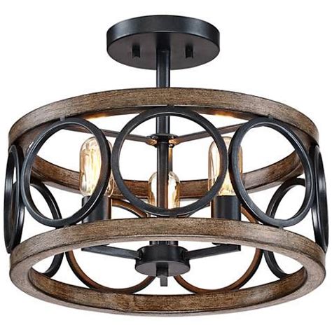 Trendy led pendant light choices. Salima 16"W Black and Wood Grain 3-Light LED Ceiling Light ...