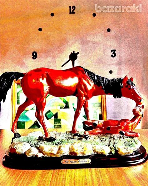 Vintage The Juliana Collection Horse And Foal Figurines On Wooden Stand