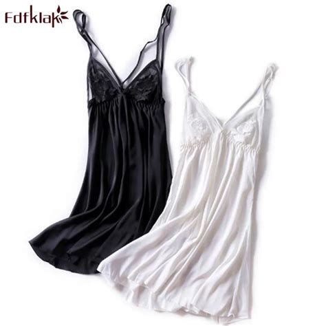 Fdfklak Summer Sleepwear Women Nightgown Sexy Spaghetti Strap Short Nightdress Ladies Nighty