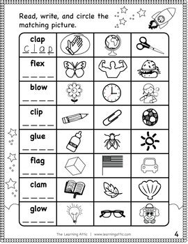 A printable worksheet designed to teach beginning blends bl. Initial Consonant Blends Practice Booklet (bl, cl, fl, gl ...