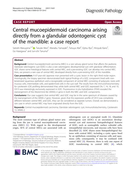 Pdf Central Mucoepidermoid Carcinoma Arising Directly From A