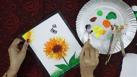 Fork Print Sunflower Painting For Kids Youtube