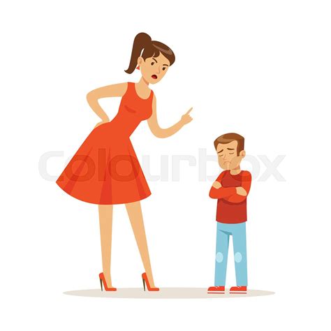 Mother Character Scolding Her Upset Son Vector Illustration Stock