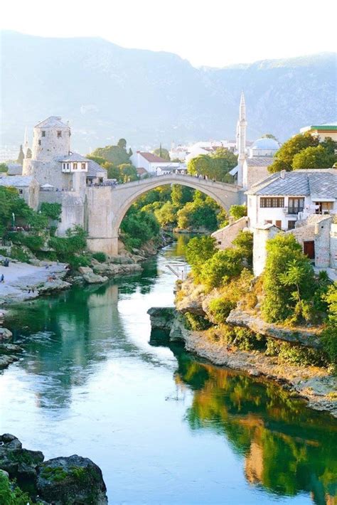Stari Most, the old stone bridge of Mostar. Bosnia and ...