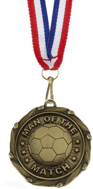 Gold Man Of The Match Medal With Red White And Blue Ribbon 45mm 175