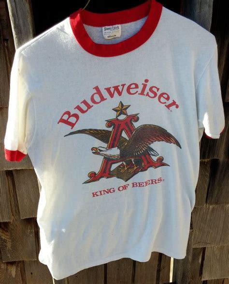 Vintage Budweiser T Shirt White With Red Piping 5050 Cotton Polyester Blend T Shirt Shirts