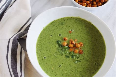 Vegan Broccoli Kale Soup With Crispy Chickpeas Parsnips And Pastries