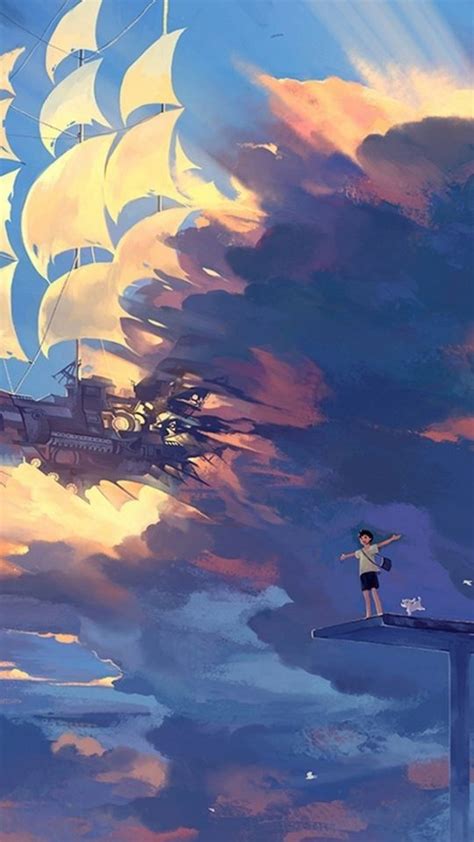 Hanyijie Sky Scenery Ship Anime Art Tapety