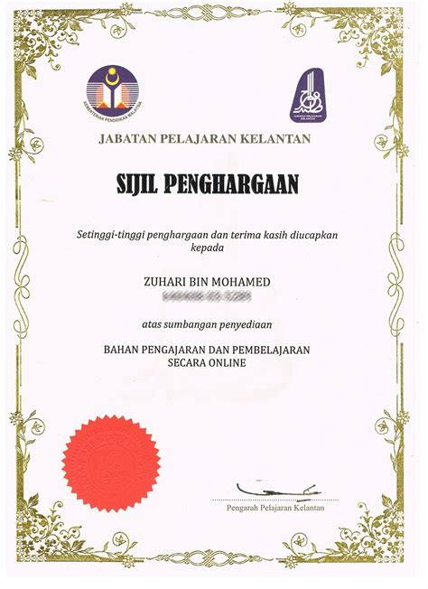 Anugerah Penghargaan Sijil Penghargaan Pengarah Jpn Kelantan