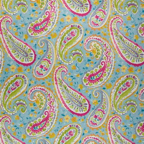 Turquoise Teal And Pink Paisley Cotton Upholstery Fabric