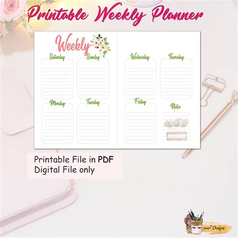 Printable weekly planner A5 size / A4 landscape floral weekly | Etsy | Weekly planner, Weekly ...
