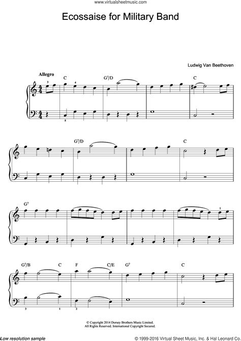 All you have to do is read the notes, match them with the corresponding keys on your piano's keyboard and play them in the right order. Beethoven - Ecossaise for Military Band, WoO 23 sheet music for piano solo (beginners)