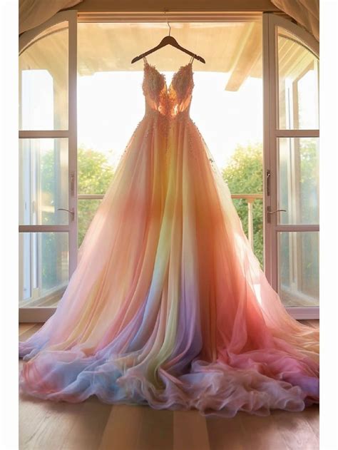 Romantic Dip Dye Rainbow Colored Wedding Dress Colored Wedding Dress