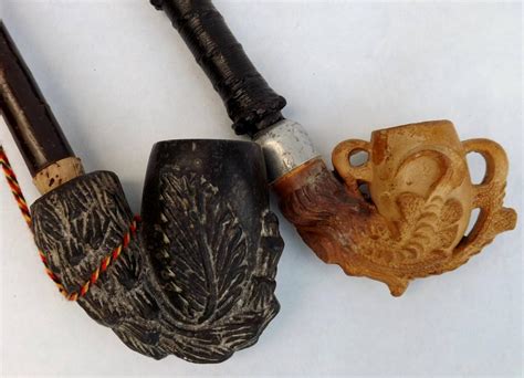 Two Antique Large Carved Stone Or Clay Smoking Pipes Ebay