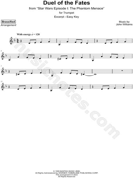 Brassified Duel Of The Fates Excerpt Easy Sheet Music Trumpet