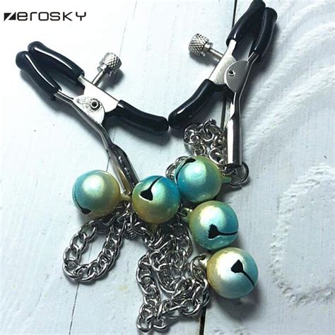 Zerosky Metal Bell Nipple Clamps With Chain Clips Flirting
