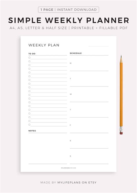 Simple Weekly Planner Printable Weekly To Do List Weekly Etsy Australia